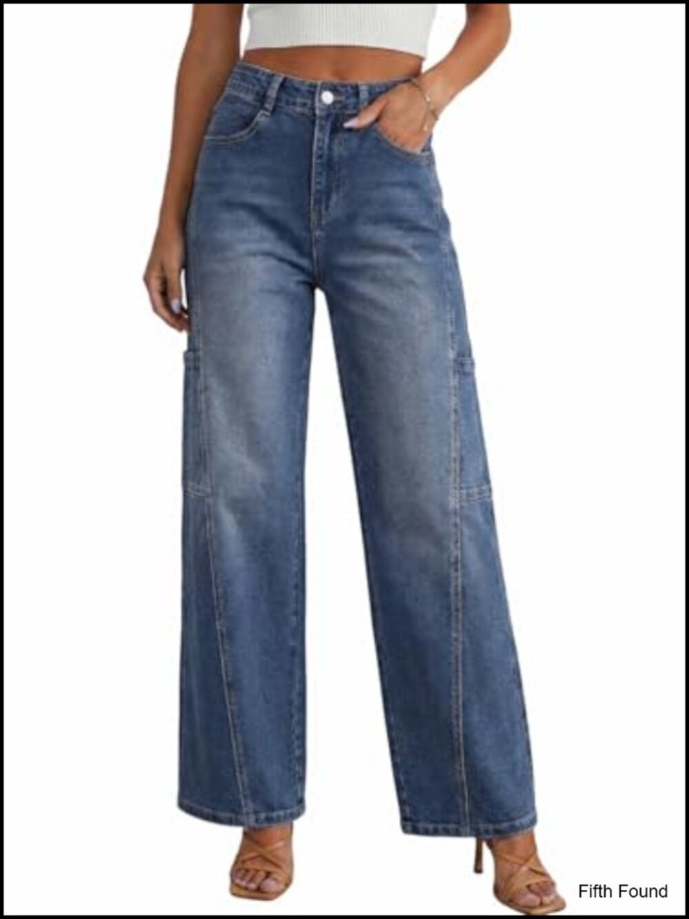 High Waisted Baggy Wide Leg Cargo Jeans Loose Cotton Denim Pants with Pockets